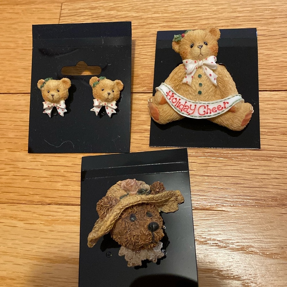 Holiday Bear Resin Earrings and Brooch or Pin